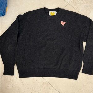 Charcoal Crewneck Sweater with Pink Heart Accent